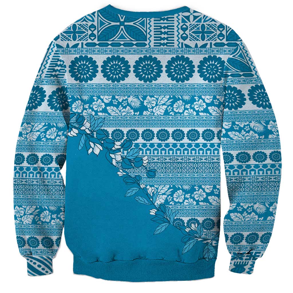 Fiji Marau na Kerisimasi Sweatshirt Aqua Tagimoucia Tapa Masi Tribal - Polynesian Pride