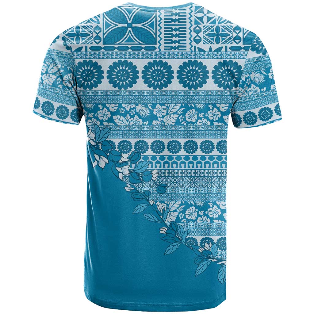 Fiji Marau na Kerisimasi T Shirt Aqua Tagimoucia Tapa Masi Tribal - Polynesian Pride