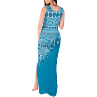 Fiji Marau na Kerisimasi Tank Maxi Dress Aqua Tagimoucia Tapa Masi Tribal - Polynesian Pride