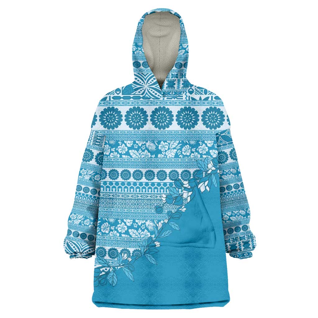 Fiji Marau na Kerisimasi Wearable Blanket Hoodie Aqua Tagimoucia Tapa Masi Tribal - Polynesian Pride
