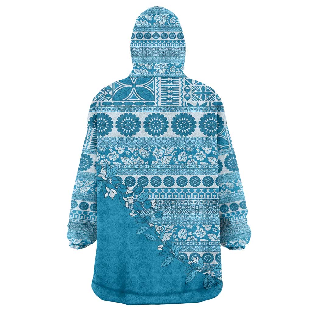 Fiji Marau na Kerisimasi Wearable Blanket Hoodie Aqua Tagimoucia Tapa Masi Tribal - Polynesian Pride