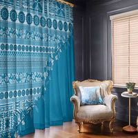 Fiji Marau na Kerisimasi Window Curtain Aqua Tagimoucia Tapa Masi Tribal - Polynesian Pride