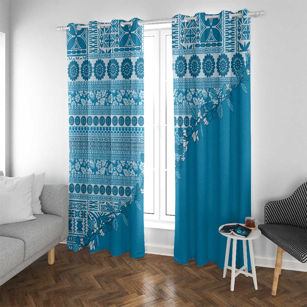 Fiji Marau na Kerisimasi Window Curtain Aqua Tagimoucia Tapa Masi Tribal - Polynesian Pride