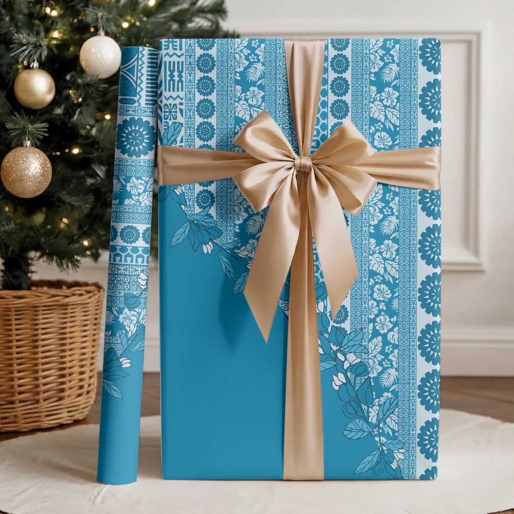 Fiji Marau na Kerisimasi Wrapping Paper Aqua Tagimoucia Tapa Masi Tribal - Polynesian Pride