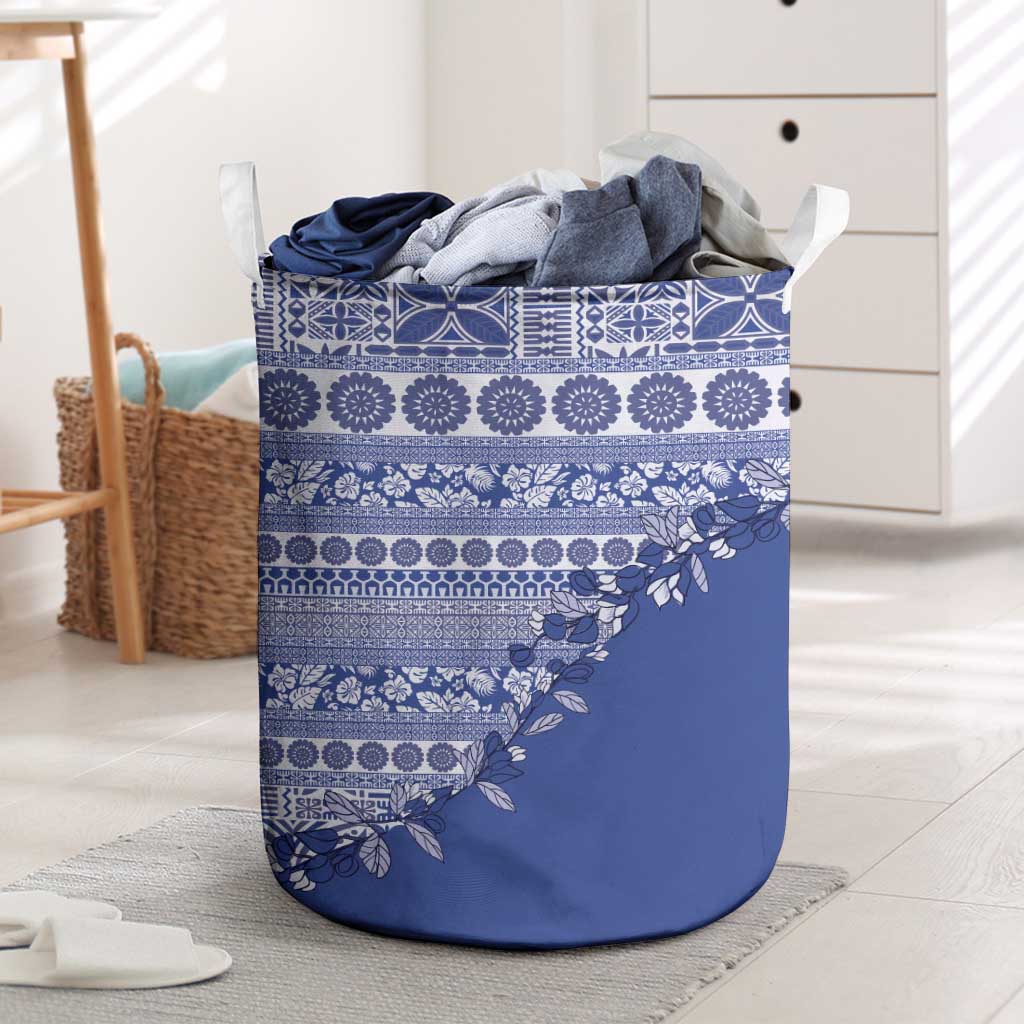 Fiji Marau na Kerisimasi Laundry Basket Blue Tagimoucia Tapa Masi Tribal - Polynesian Pride