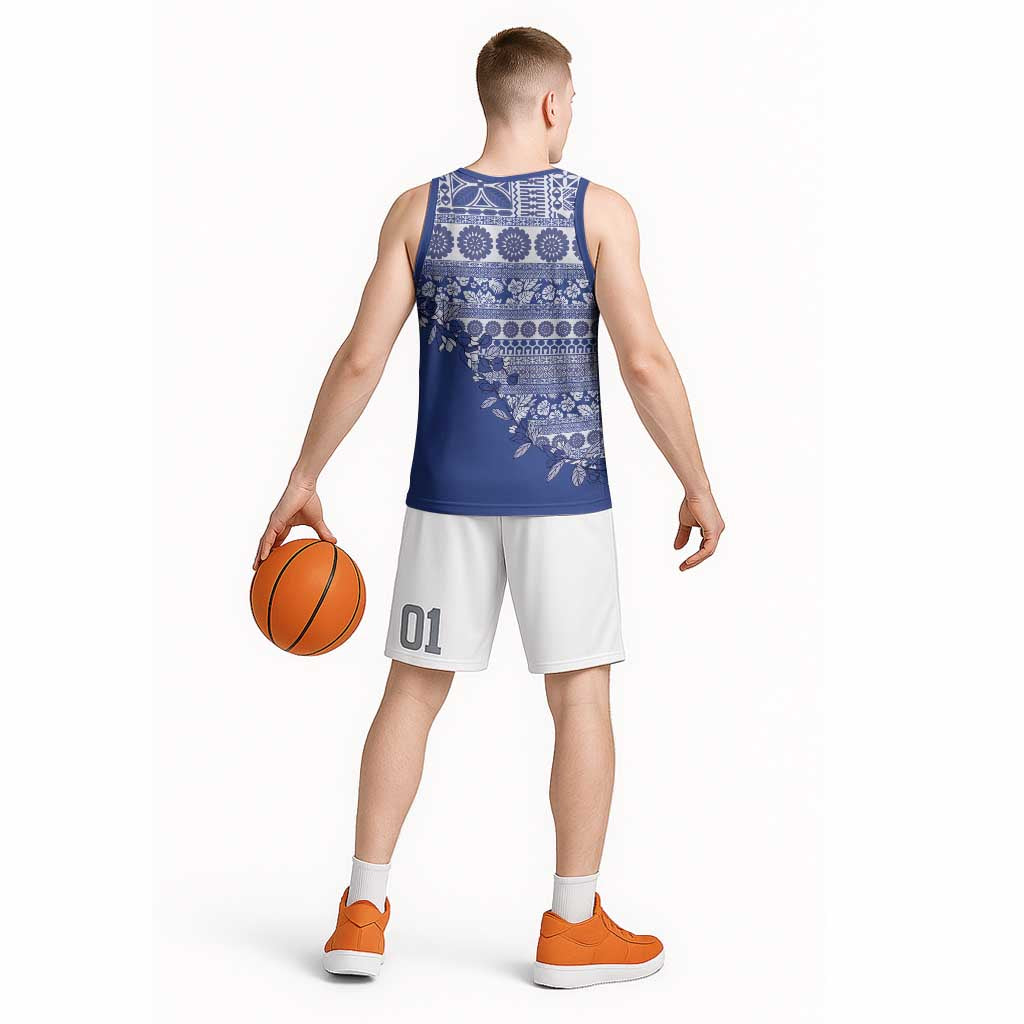 Fiji Marau na Kerisimasi Basketball Jersey Blue Tagimoucia Tapa Masi Tribal - Polynesian Pride
