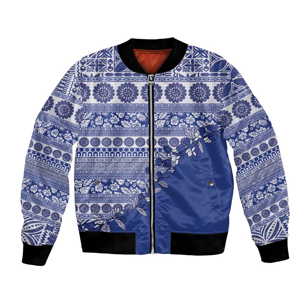 Fiji Marau na Kerisimasi Bomber Jacket Blue Tagimoucia Tapa Masi Tribal LT9 Unisex Blue - Polynesian Pride