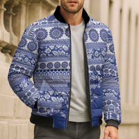 Fiji Marau na Kerisimasi Bomber Puffer Jacket Blue Tagimoucia Tapa Masi Tribal - Polynesian Pride