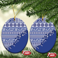 Fiji Marau na Kerisimasi Ceramic Ornament Blue Tagimoucia Tapa Masi Tribal - Polynesian Pride