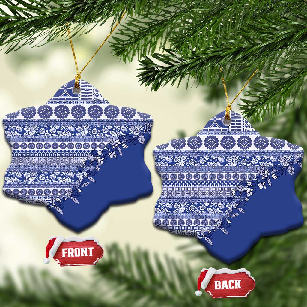 Fiji Marau na Kerisimasi Ceramic Ornament Blue Tagimoucia Tapa Masi Tribal - Polynesian Pride