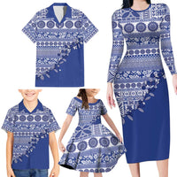 Fiji Marau na Kerisimasi Family Matching Long Sleeve Bodycon Dress and Hawaiian Shirt Blue Tagimoucia Tapa Masi Tribal - Polynesian Pride