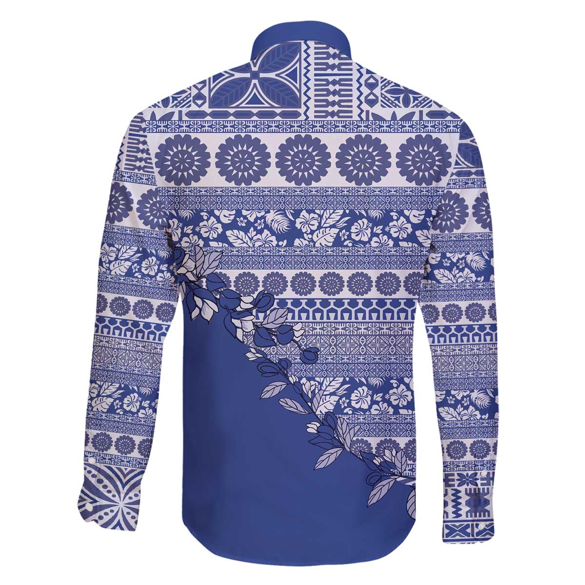 Fiji Marau na Kerisimasi Family Matching Off The Shoulder Long Sleeve Dress and Hawaiian Shirt Blue Tagimoucia Tapa Masi Tribal - Polynesian Pride