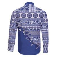 Fiji Marau na Kerisimasi Family Matching Off The Shoulder Long Sleeve Dress and Hawaiian Shirt Blue Tagimoucia Tapa Masi Tribal - Polynesian Pride