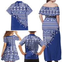 Fiji Marau na Kerisimasi Family Matching Off Shoulder Maxi Dress and Hawaiian Shirt Blue Tagimoucia Tapa Masi Tribal - Polynesian Pride