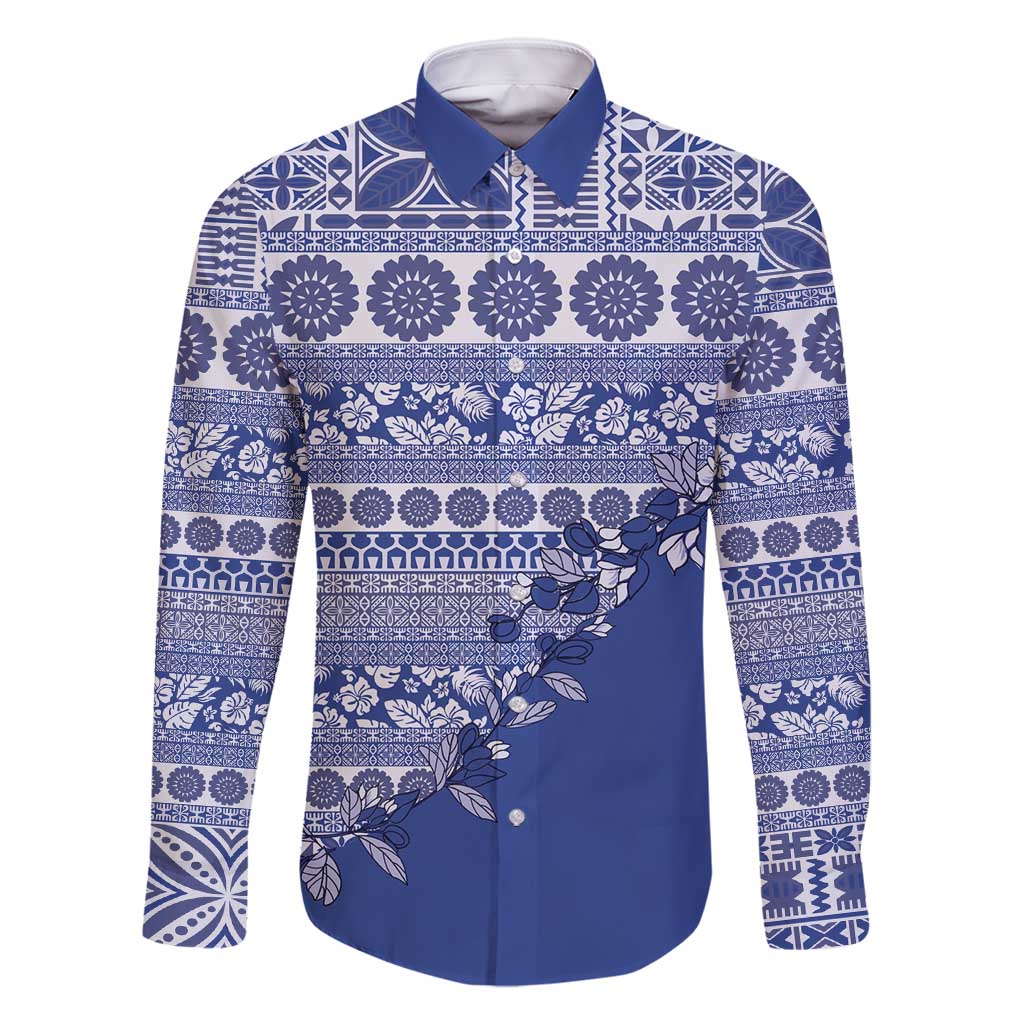 Fiji Marau na Kerisimasi Family Matching Off Shoulder Short Dress and Hawaiian Shirt Blue Tagimoucia Tapa Masi Tribal - Polynesian Pride