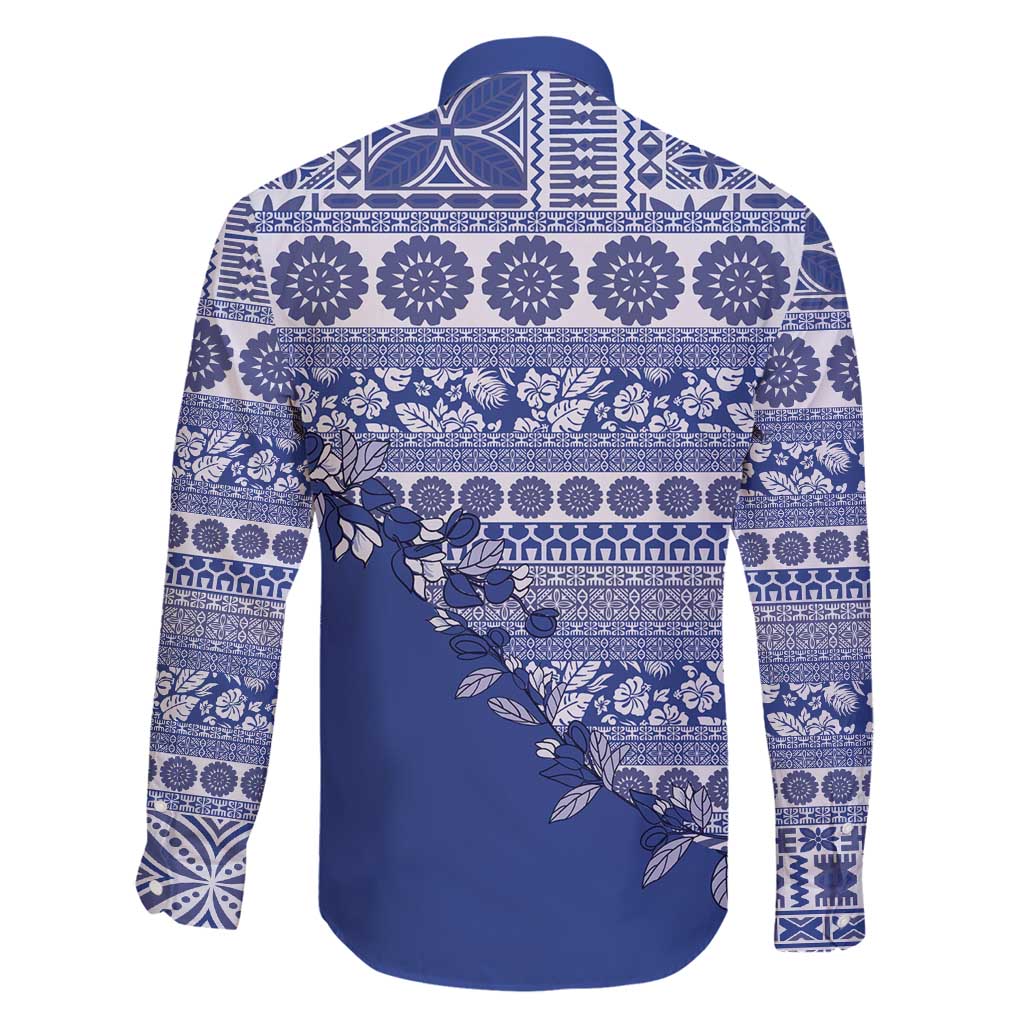 Fiji Marau na Kerisimasi Family Matching Off Shoulder Short Dress and Hawaiian Shirt Blue Tagimoucia Tapa Masi Tribal - Polynesian Pride