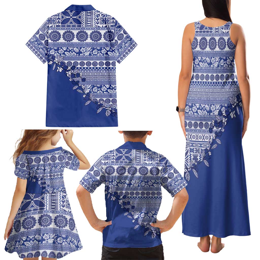 Fiji Marau na Kerisimasi Family Matching Tank Maxi Dress and Hawaiian Shirt Blue Tagimoucia Tapa Masi Tribal - Polynesian Pride