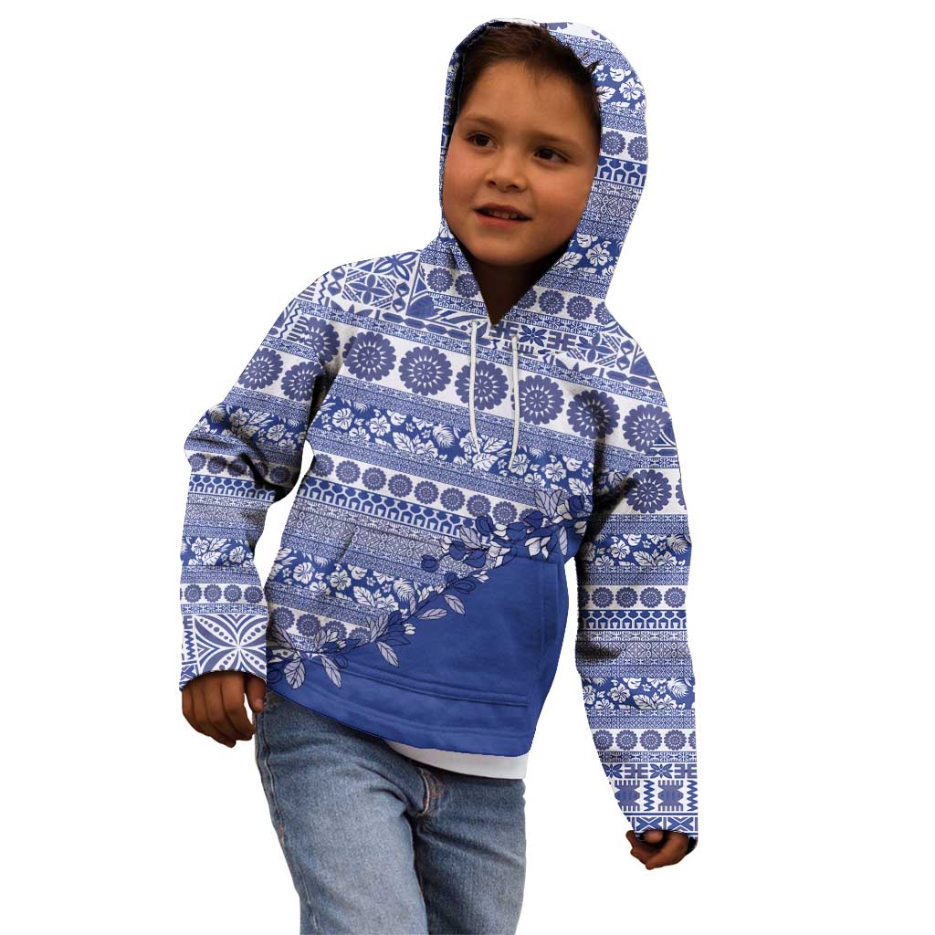 Fiji Marau na Kerisimasi Kid Hoodie Blue Tagimoucia Tapa Masi Tribal - Polynesian Pride