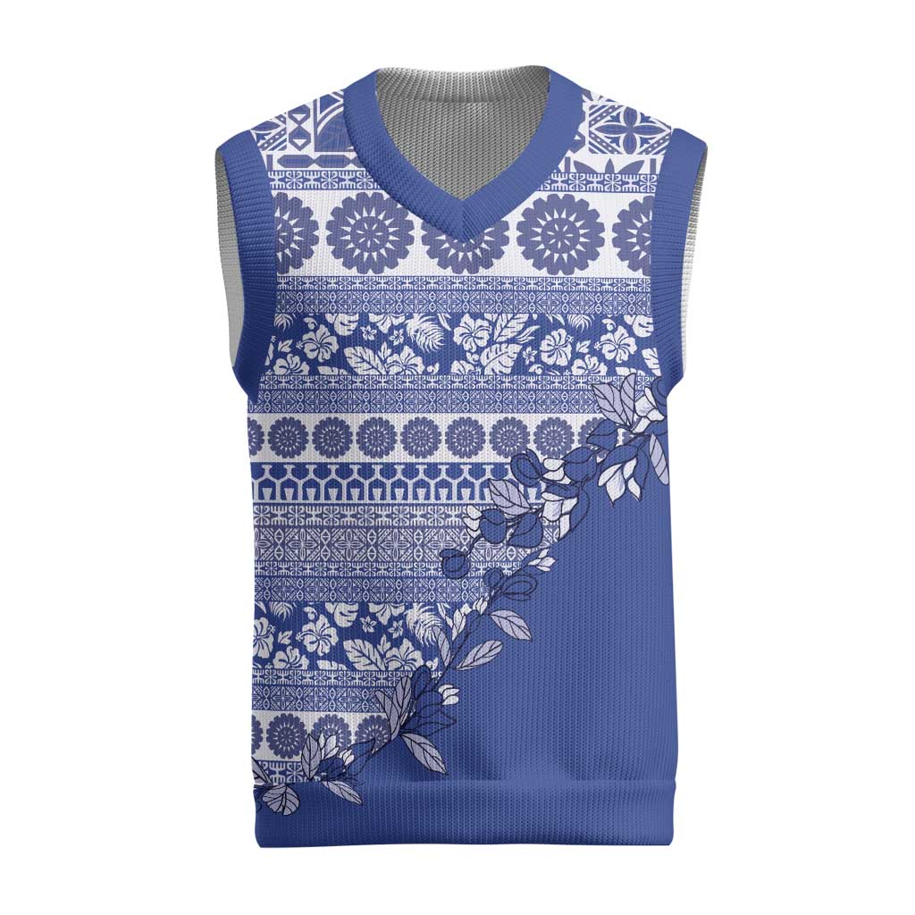 Fiji Marau na Kerisimasi Christmas Knitted V-Neck Vest Blue Tagimoucia Tapa Masi Tribal - Polynesian Pride