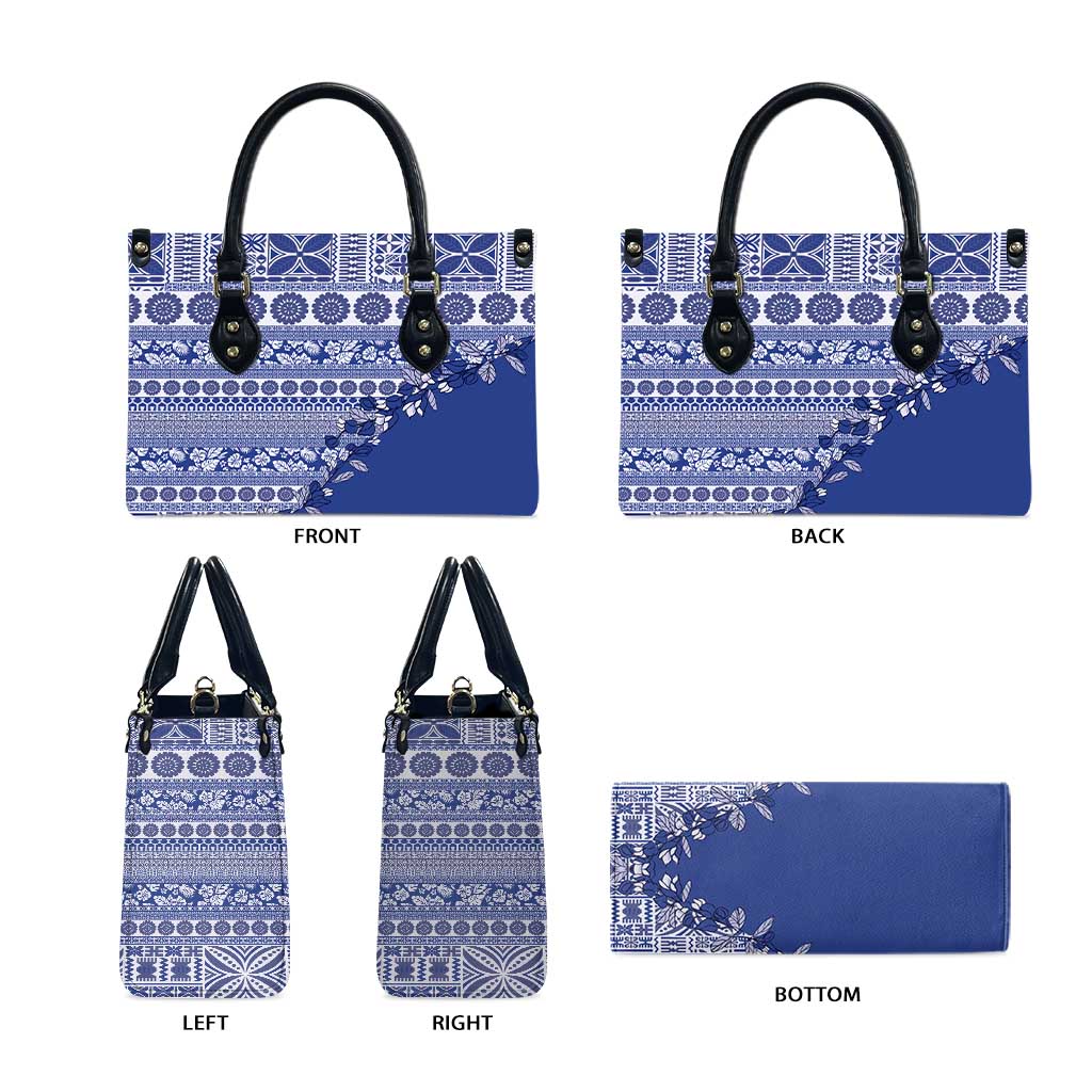 Fiji Marau na Kerisimasi Leather Bag Blue Tagimoucia Tapa Masi Tribal - Polynesian Pride