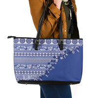 Fiji Marau na Kerisimasi Leather Tote Bag Blue Tagimoucia Tapa Masi Tribal - Polynesian Pride
