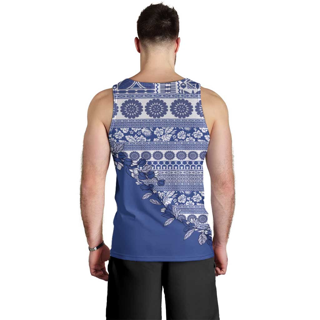 Fiji Marau na Kerisimasi Men Tank Top Blue Tagimoucia Tapa Masi Tribal - Polynesian Pride