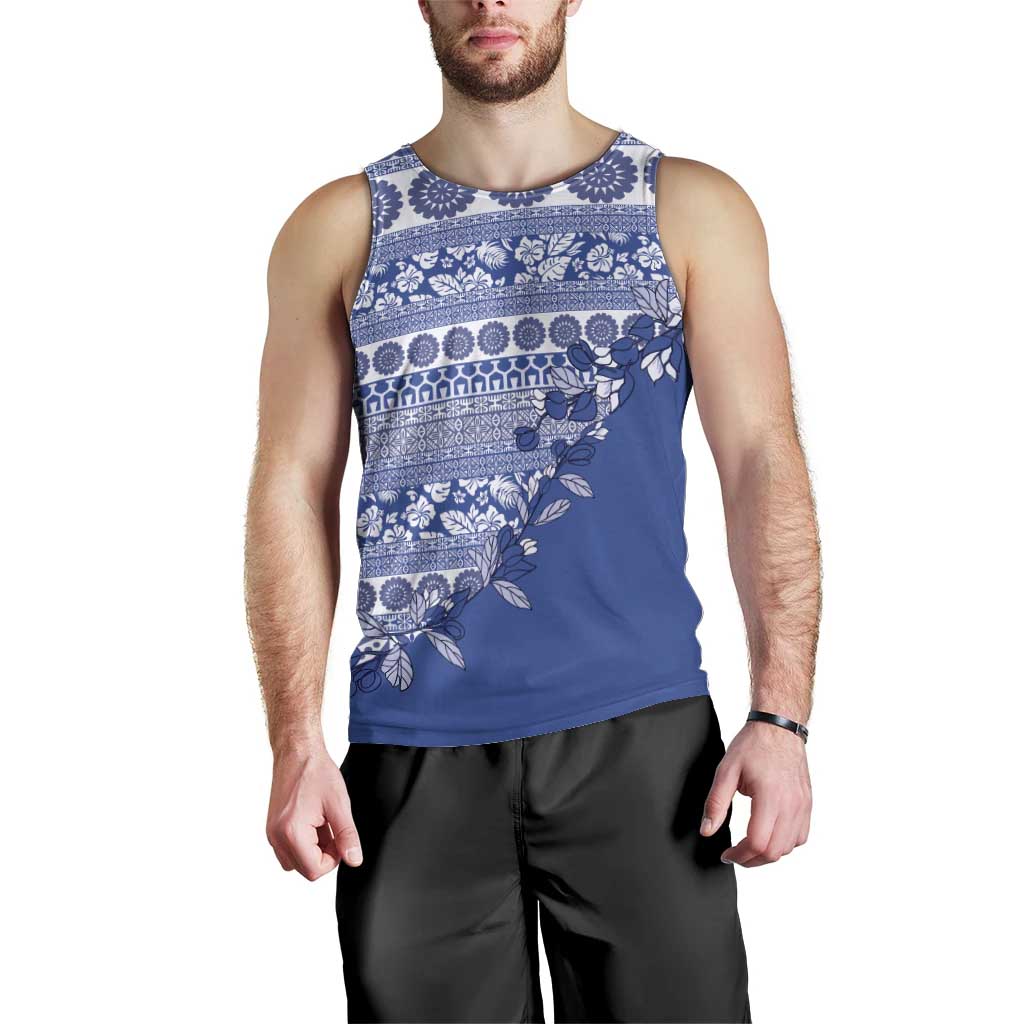Fiji Marau na Kerisimasi Men Tank Top Blue Tagimoucia Tapa Masi Tribal - Polynesian Pride