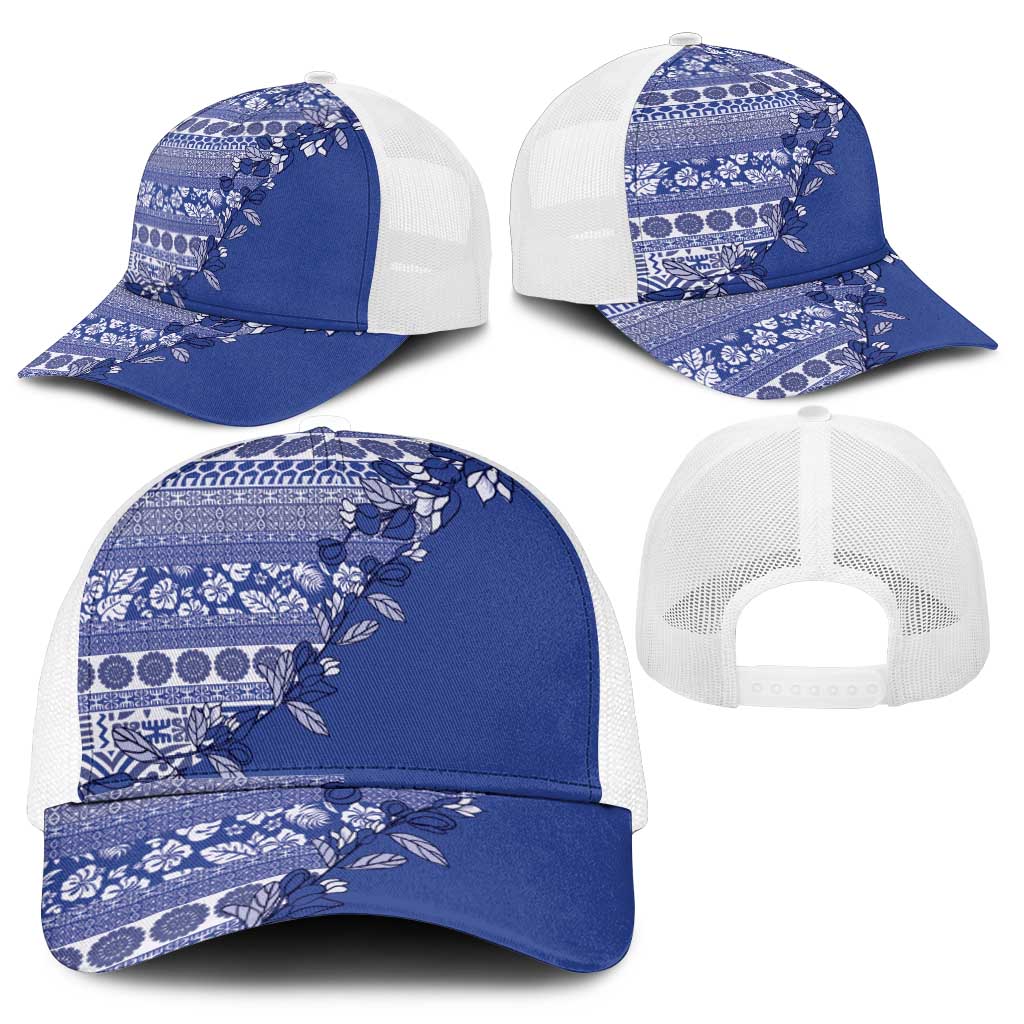 Fiji Marau na Kerisimasi Mesh Trucker Cap Blue Tagimoucia Tapa Masi Tribal - Polynesian Pride