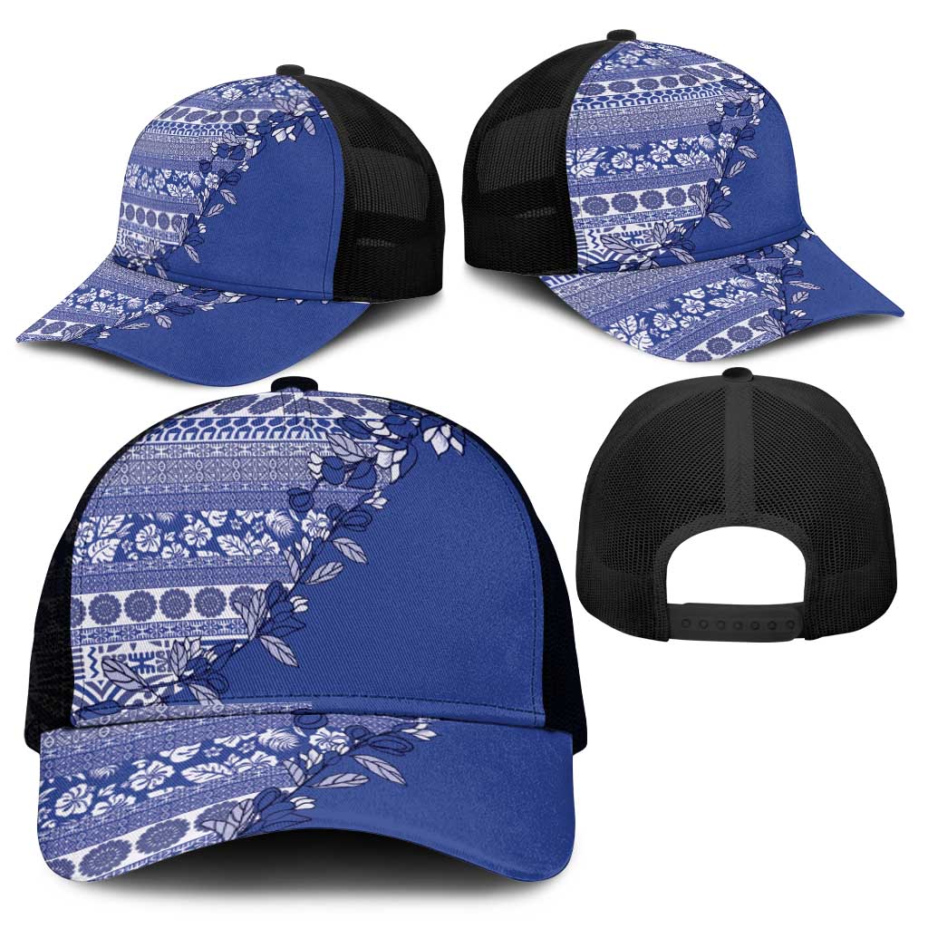 Fiji Marau na Kerisimasi Mesh Trucker Cap Blue Tagimoucia Tapa Masi Tribal - Polynesian Pride