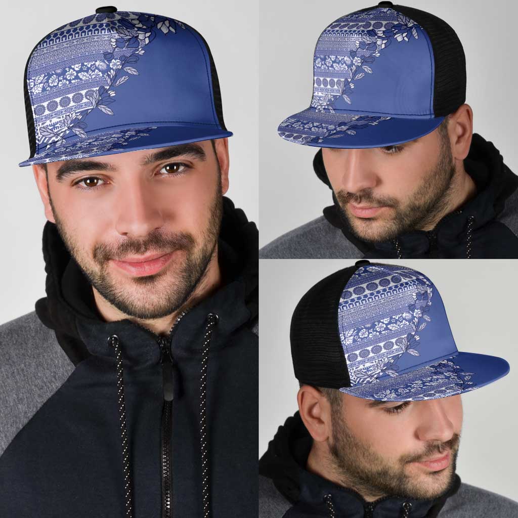 Fiji Marau na Kerisimasi Mesh Trucker Cap Blue Tagimoucia Tapa Masi Tribal - Polynesian Pride