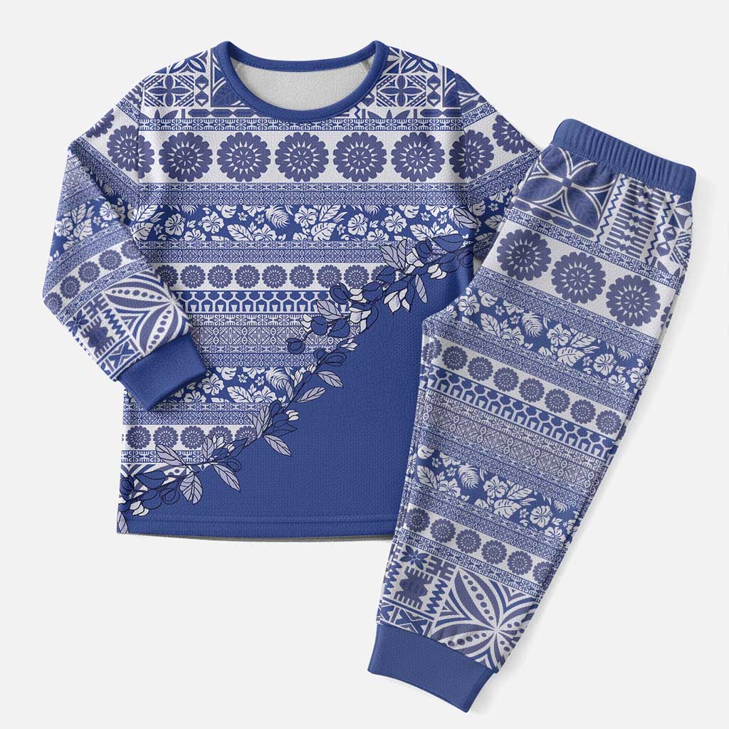 Fiji Marau na Kerisimasi Christmas Pajama Set Blue Tagimoucia Tapa Masi Tribal - Polynesian Pride