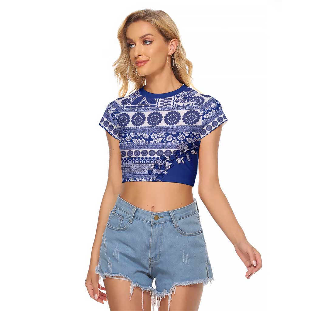 Fiji Marau na Kerisimasi Raglan Cropped T Shirt Blue Tagimoucia Tapa Masi Tribal LT9 Female Blue - Polynesian Pride