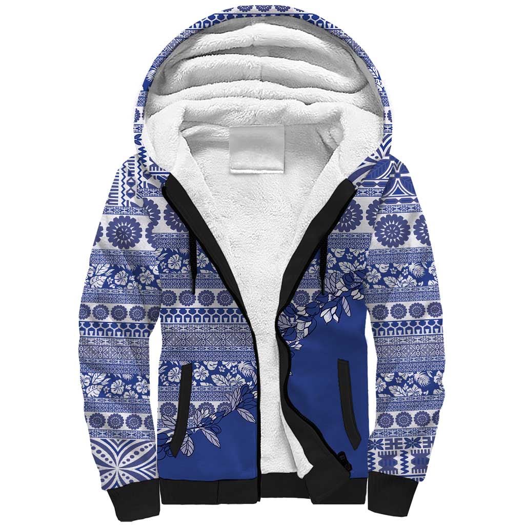 Fiji Marau na Kerisimasi Sherpa Hoodie Blue Tagimoucia Tapa Masi Tribal - Polynesian Pride