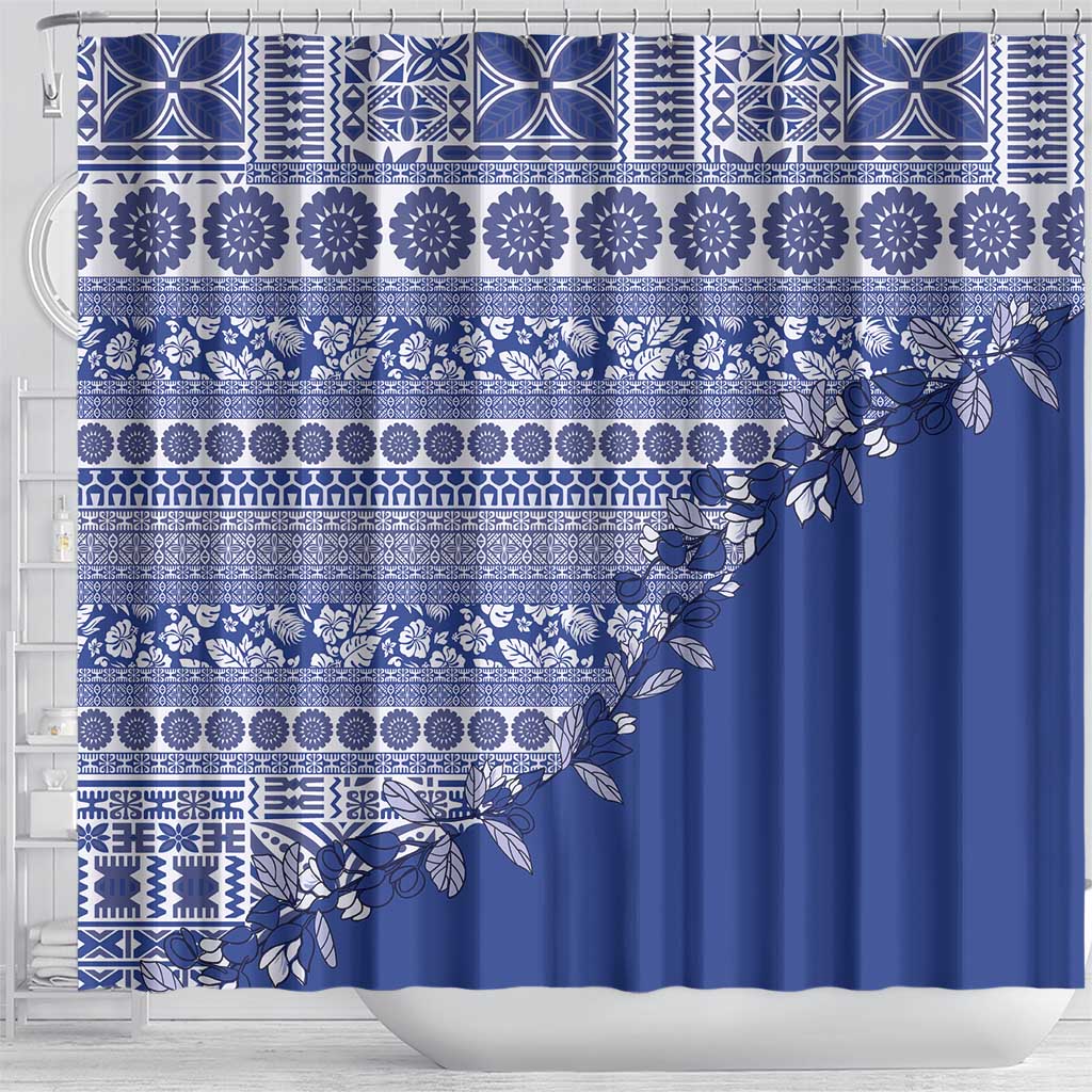 Fiji Marau na Kerisimasi Shower Curtain Blue Tagimoucia Tapa Masi Tribal - Polynesian Pride