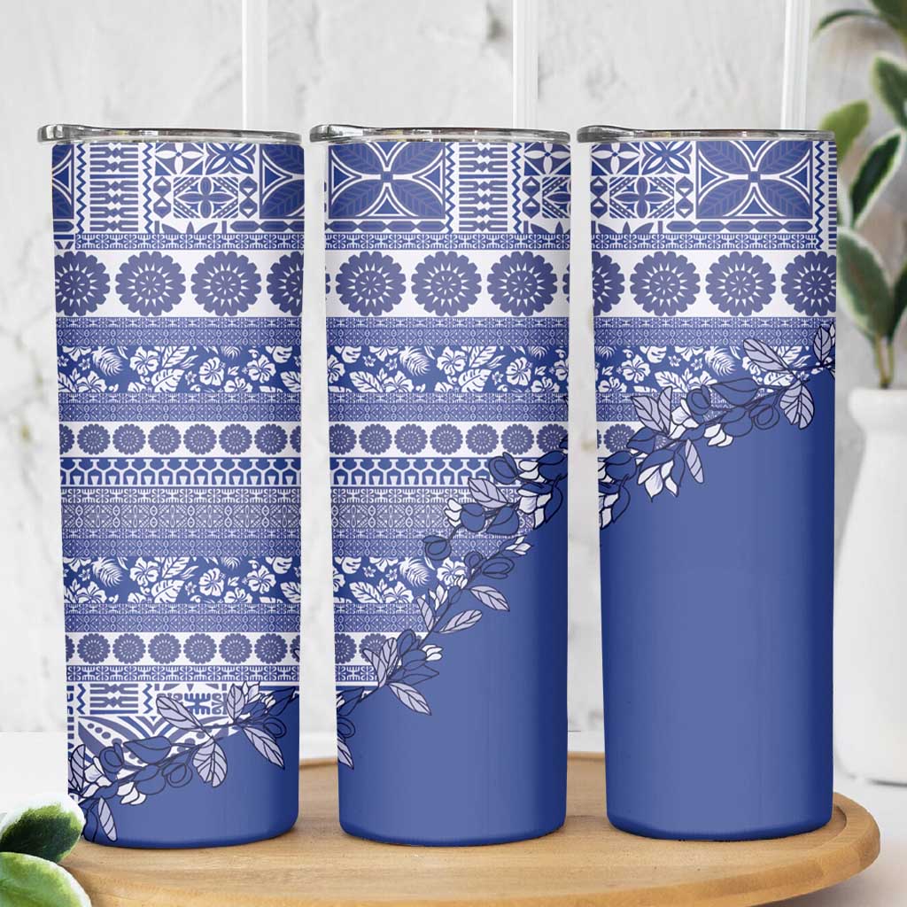 Fiji Marau na Kerisimasi Skinny Tumbler Blue Tagimoucia Tapa Masi Tribal - Polynesian Pride