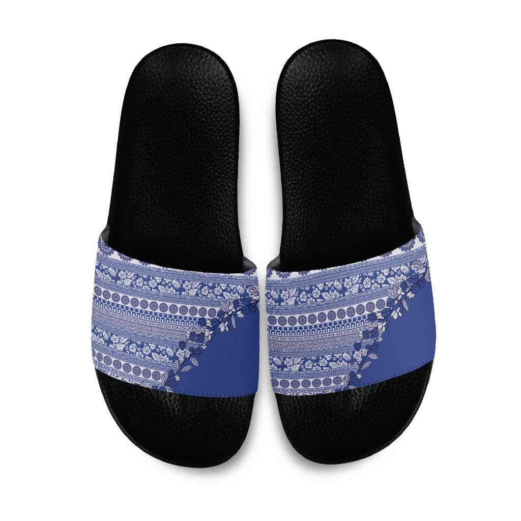 Fiji Marau na Kerisimasi Slide Sandals Blue Tagimoucia Tapa Masi Tribal - Polynesian Pride