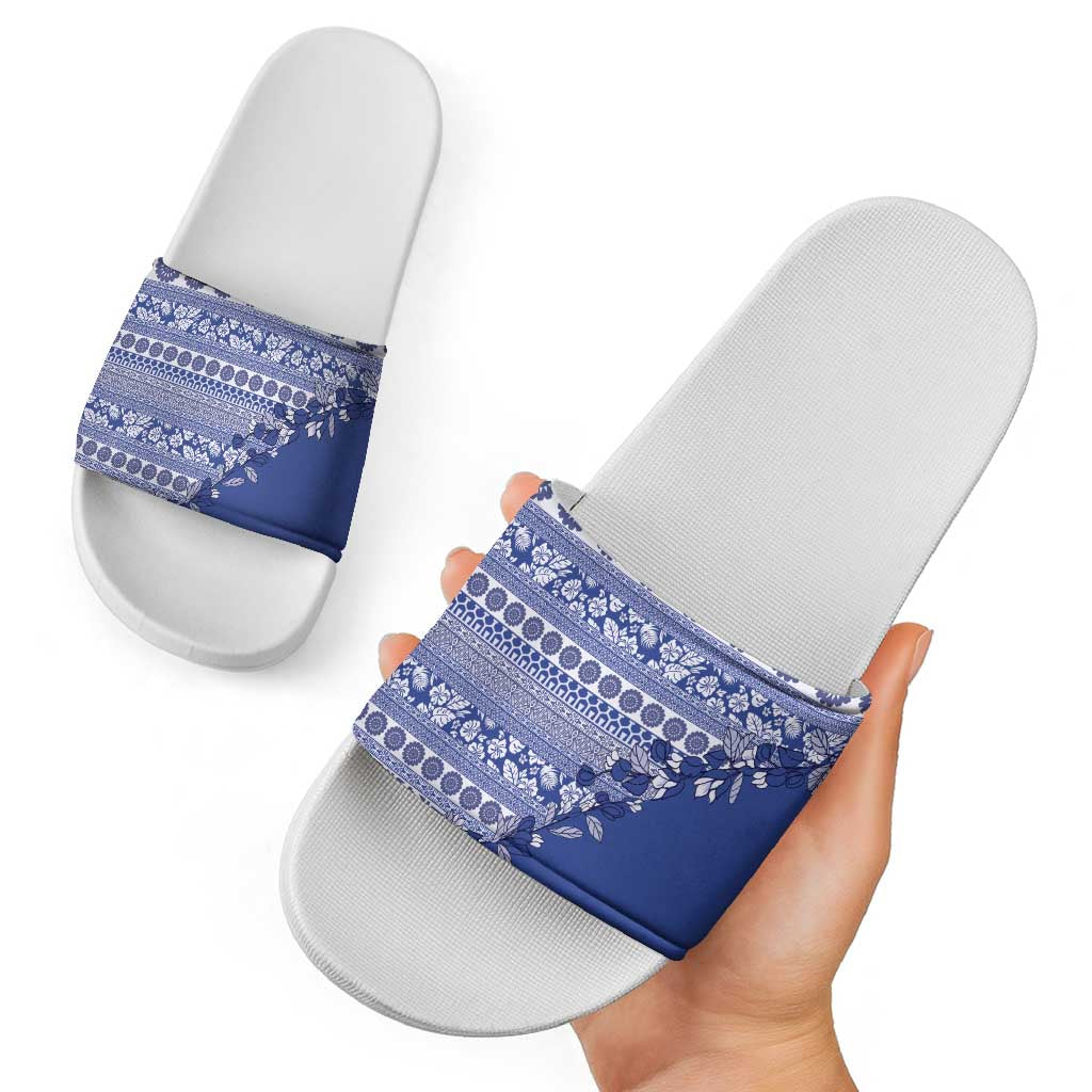 Fiji Marau na Kerisimasi Slide Sandals Blue Tagimoucia Tapa Masi Tribal - Polynesian Pride