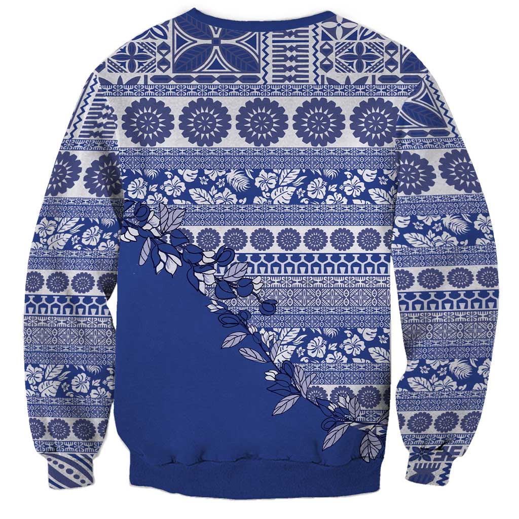 Fiji Marau na Kerisimasi Sweatshirt Blue Tagimoucia Tapa Masi Tribal - Polynesian Pride