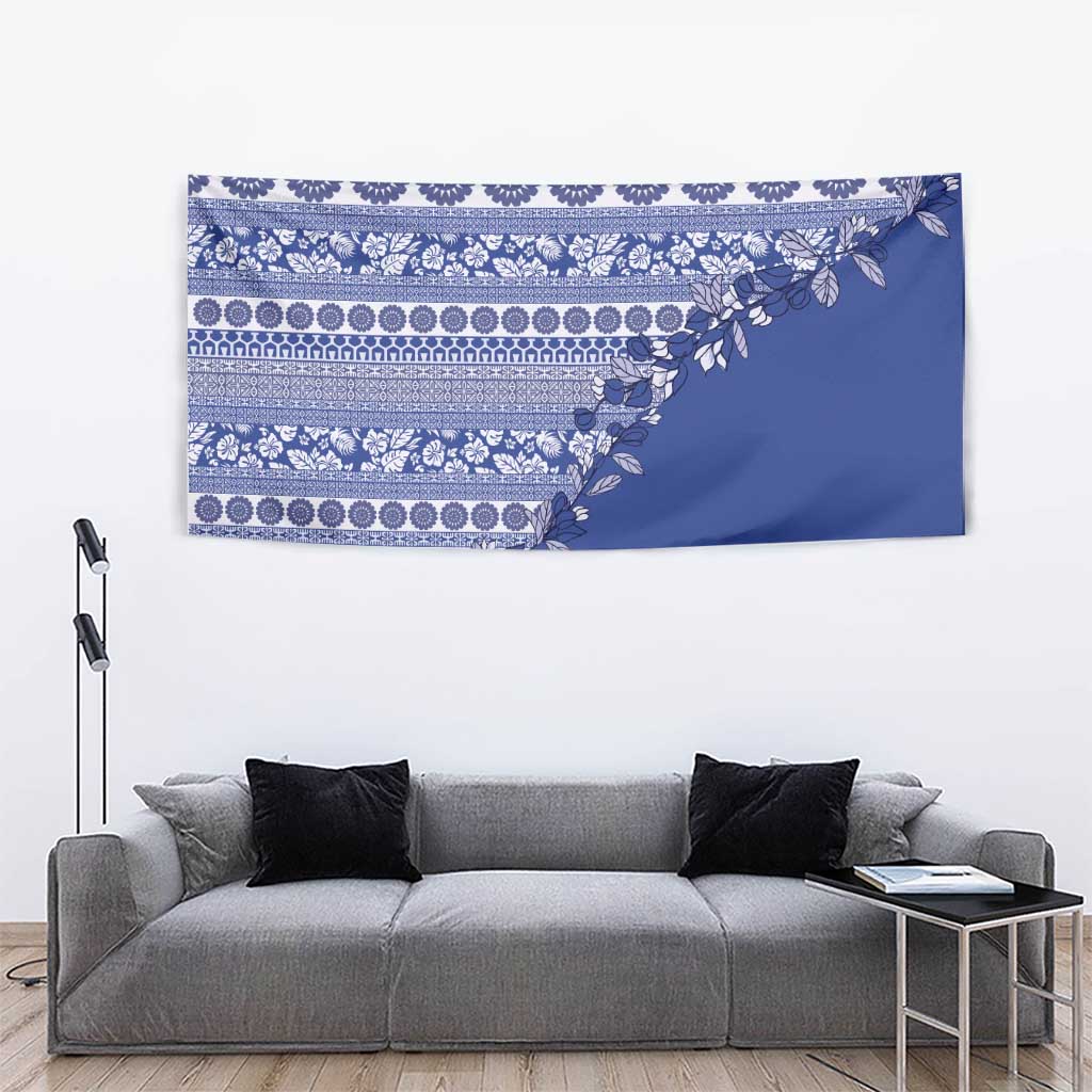 Fiji Marau na Kerisimasi Tapestry Blue Tagimoucia Tapa Masi Tribal - Polynesian Pride