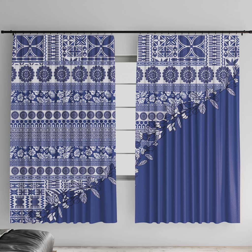 Fiji Marau na Kerisimasi Window Curtain Blue Tagimoucia Tapa Masi Tribal - Polynesian Pride