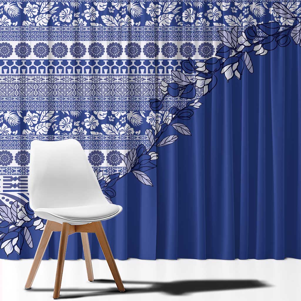 Fiji Marau na Kerisimasi Window Curtain Blue Tagimoucia Tapa Masi Tribal - Polynesian Pride