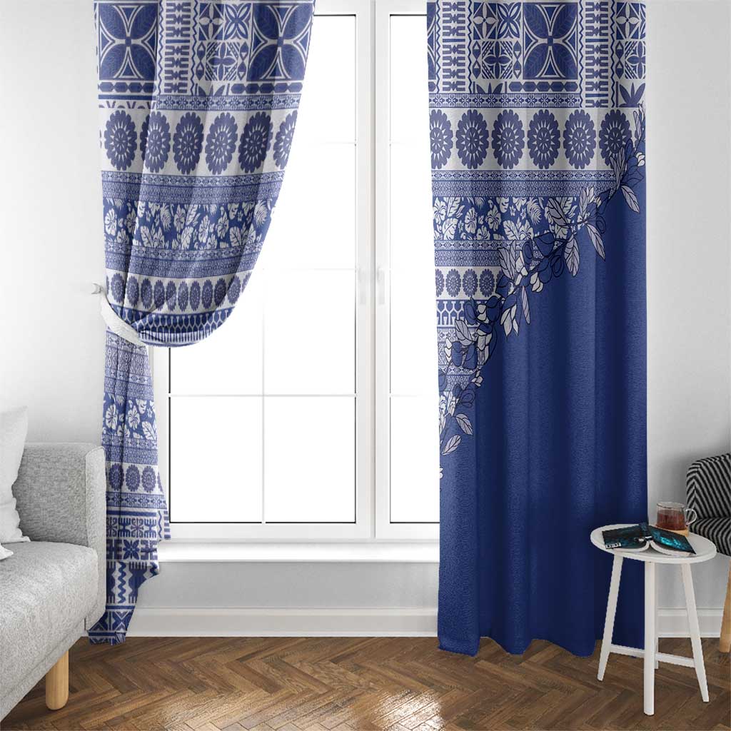 Fiji Marau na Kerisimasi Window Curtain Blue Tagimoucia Tapa Masi Tribal - Polynesian Pride