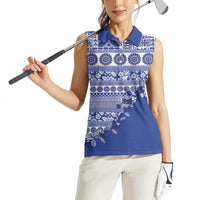 Fiji Marau na Kerisimasi Women Sleeveless Polo Shirt Blue Tagimoucia Tapa Masi Tribal - Polynesian Pride