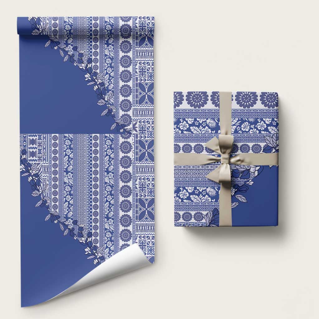 Fiji Marau na Kerisimasi Wrapping Paper Blue Tagimoucia Tapa Masi Tribal - Polynesian Pride