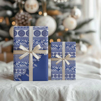 Fiji Marau na Kerisimasi Wrapping Paper Blue Tagimoucia Tapa Masi Tribal - Polynesian Pride