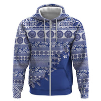 Fiji Marau na Kerisimasi Zip Hoodie Blue Tagimoucia Tapa Masi Tribal - Polynesian Pride