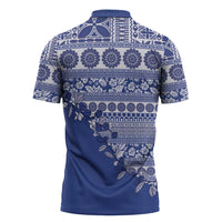 Fiji Marau na Kerisimasi Zipper Polo Shirt Blue Tagimoucia Tapa Masi Tribal - Polynesian Pride
