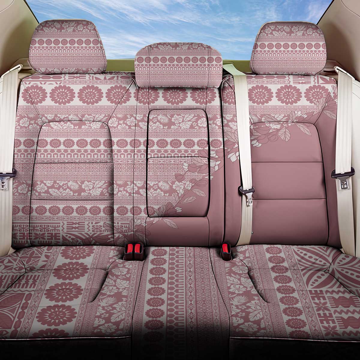 Fiji Marau na Kerisimasi Back Car Seat Cover Dusty Rose Tagimoucia Tapa Masi Tribal - Polynesian Pride