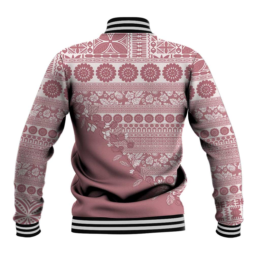 Fiji Marau na Kerisimasi Baseball Jacket Dusty Rose Tagimoucia Tapa Masi Tribal - Polynesian Pride