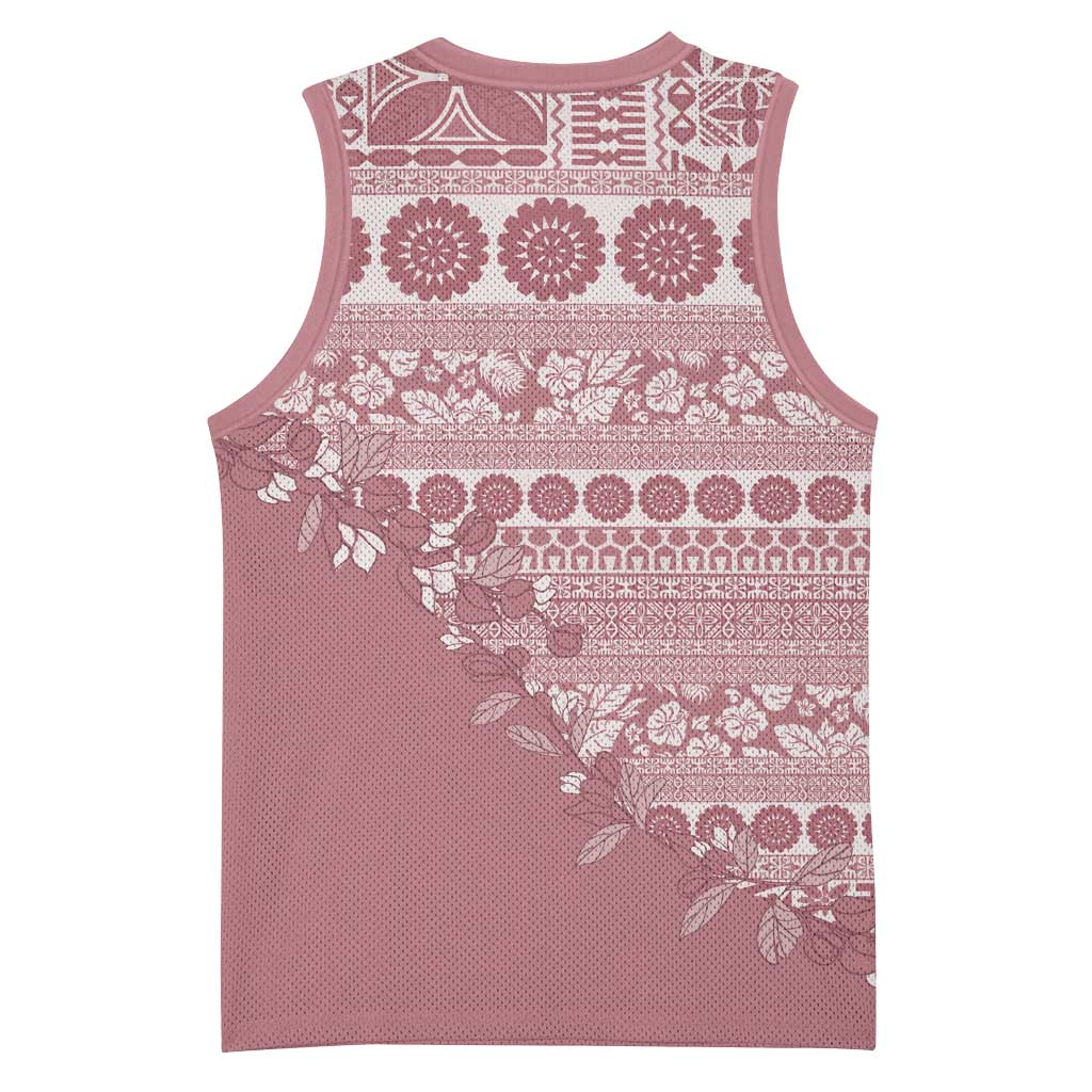 Fiji Marau na Kerisimasi Basketball Jersey Dusty Rose Tagimoucia Tapa Masi Tribal - Polynesian Pride
